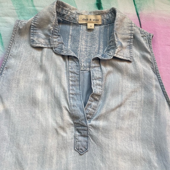 Cloth & Stone Light Wash Denim Sleeveless A-Line V-Neck Shift Dress | Size S - Picture 7 of 13